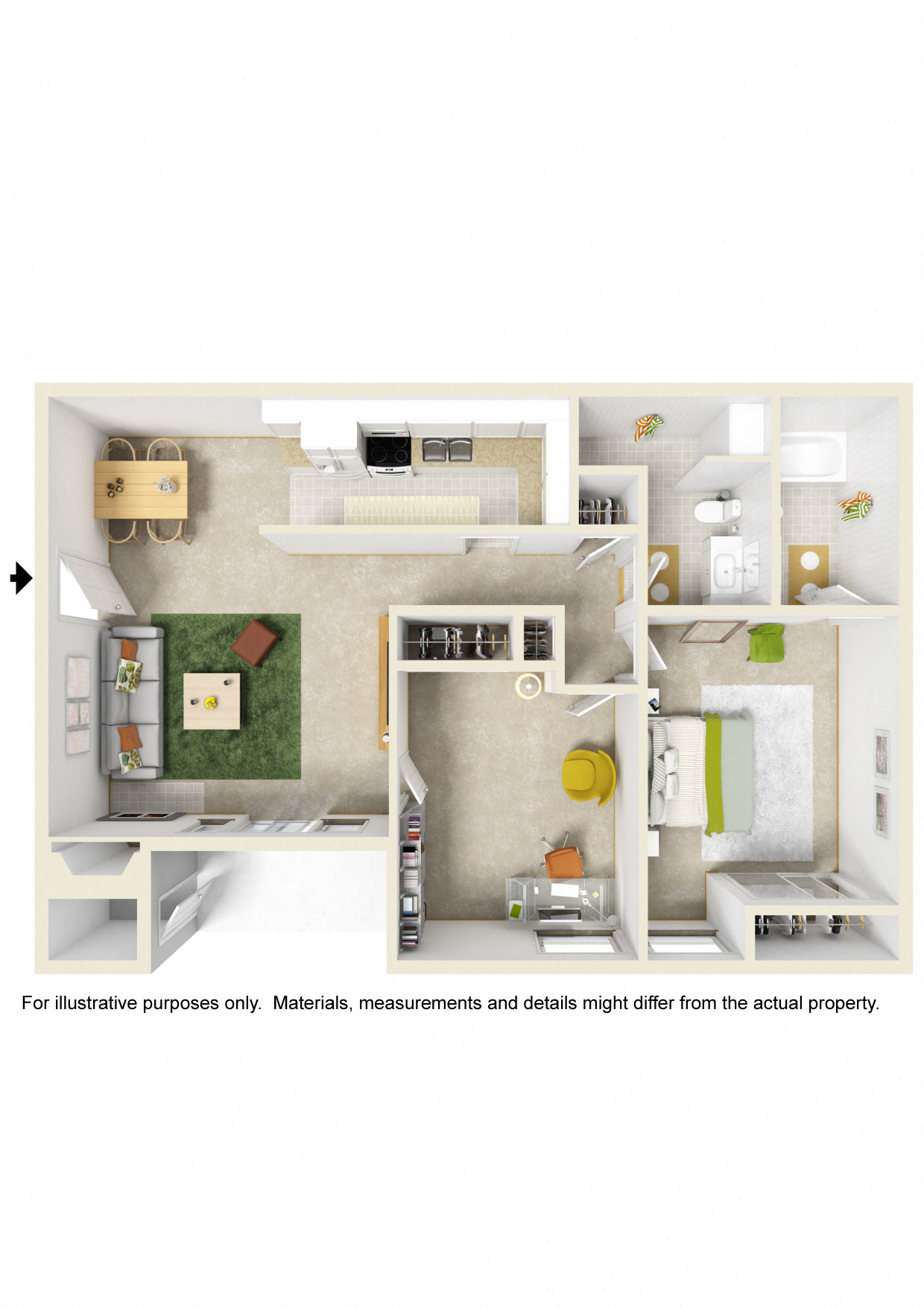 Floor plan for 1 bed, 1 bath, 900 sqft